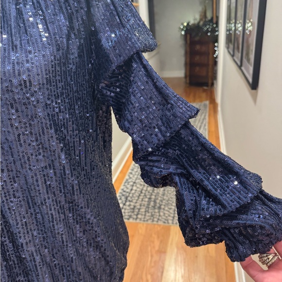 CECE Blue Sequin off shoulder Blouse - Picture 3 of 7